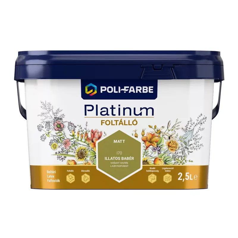 Biztonságos fizetés Poli-Farbe Platinum Foltálló Illatos babér I70 2,5l beltéri latex falfesték