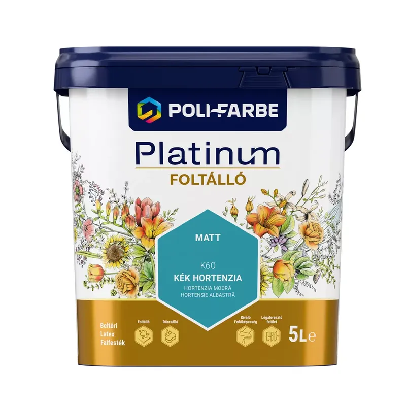 Poli-Farbe Platinum Foltálló Kék hortenzia K60 5l beltéri latex falfesték Kihagyhatatlan ajánlat