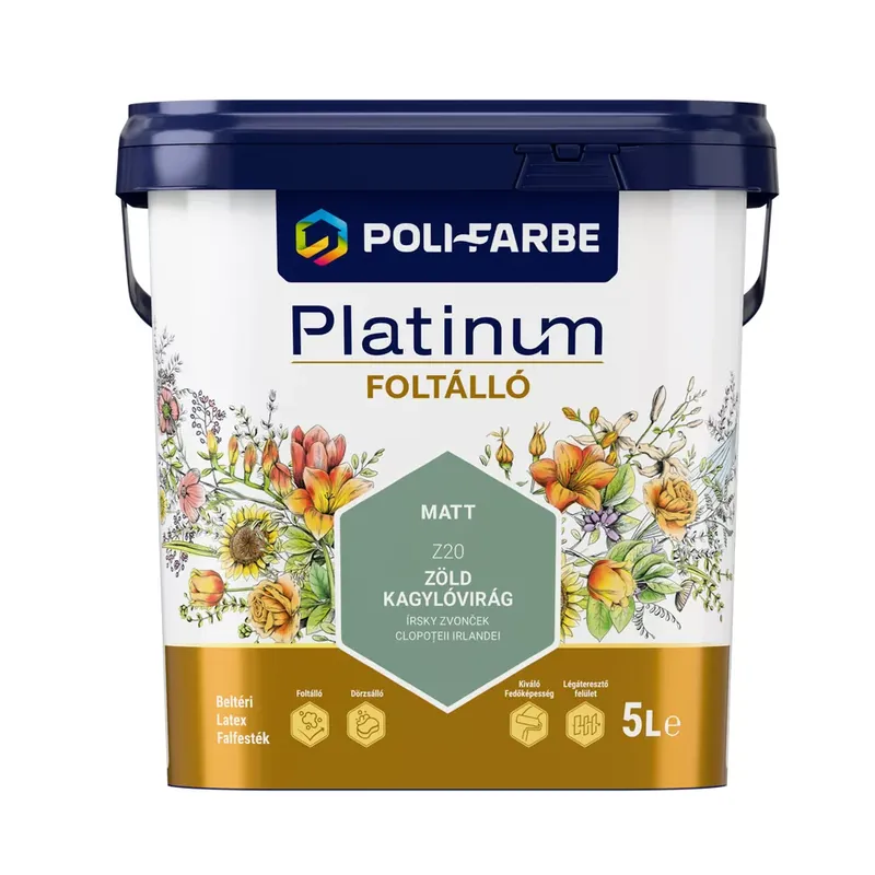 Poli-Farbe Platinum Foltálló Zöld kagylóvirág Z20 5l beltéri latex falfesték Outlet