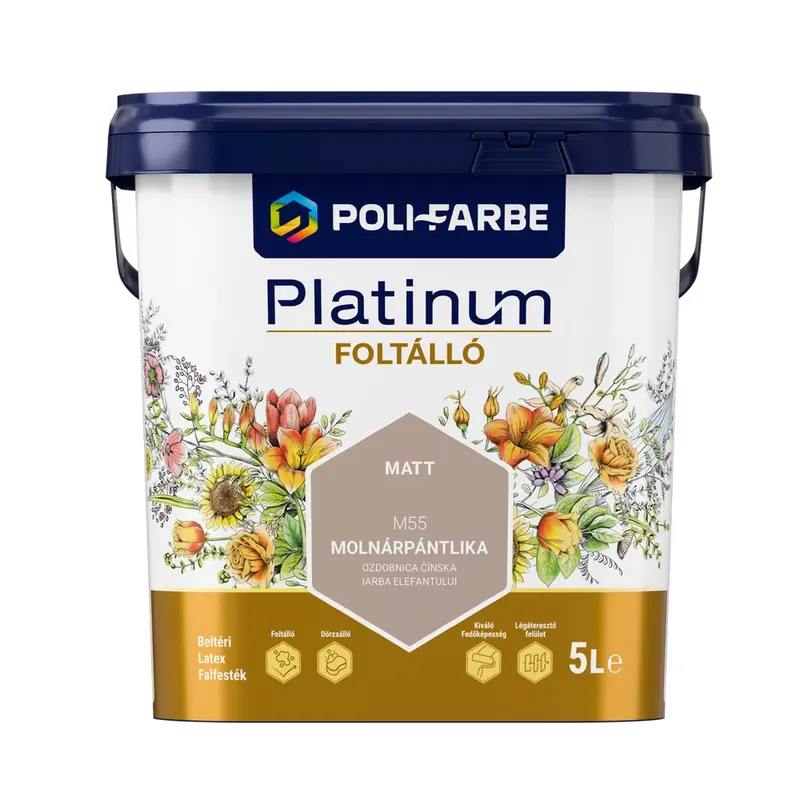 Poli-Farbe Platinum Foltálló Molnárpántlika M55 5l beltéri latex falfesték Prémium