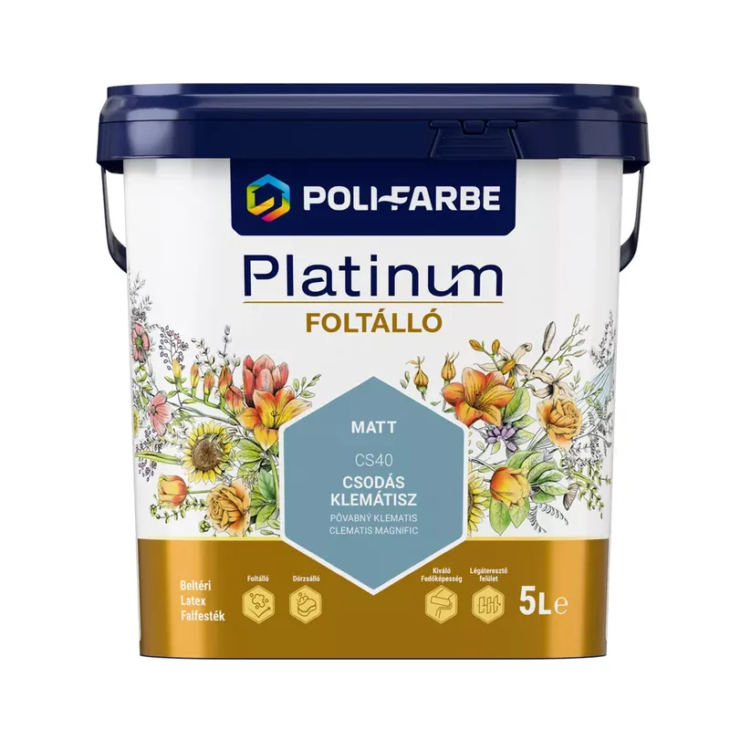 Poli-Farbe Platinum Foltálló Csodás klemátisz CS40 5l beltéri latex falfesték Biztonságos fizetés
