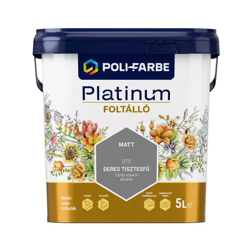 Poli-Farbe Platinum Foltálló Deres tisztesfű D70 5l beltéri latex falfesték Bestseller