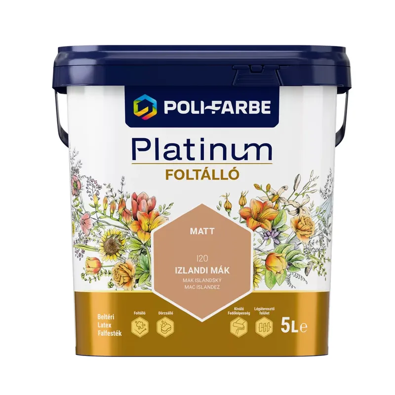 Poli-Farbe Platinum Foltálló Izlandi mák I20 5l beltéri latex falfesték Exkluzív ajánlat