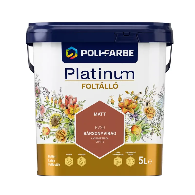 Poli-Farbe Platinum Foltálló Bársonyvirág BV20 5l beltéri latex falfesték Ajánlat