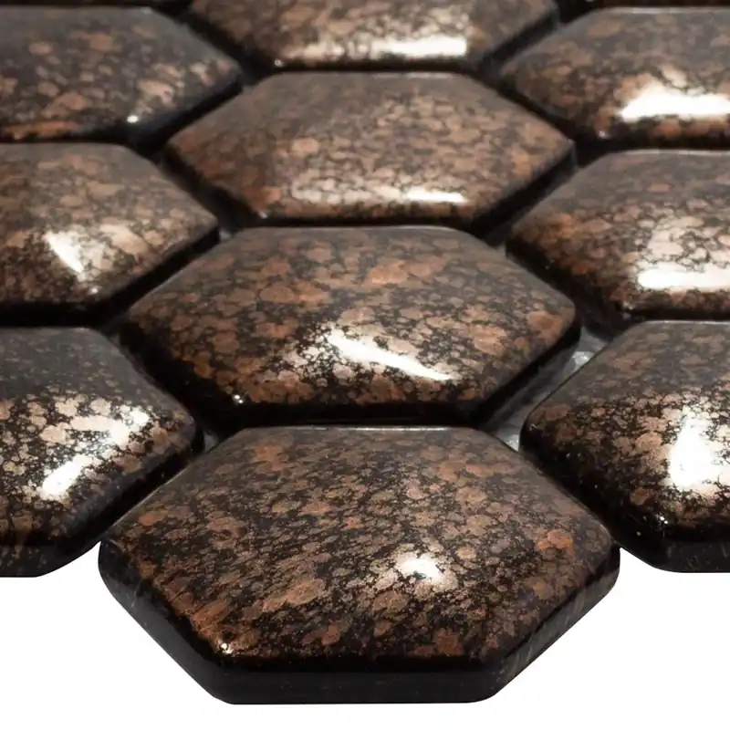Üvegmozaik Csempék Leopard Hatszög 3D Bronz Szuper akció