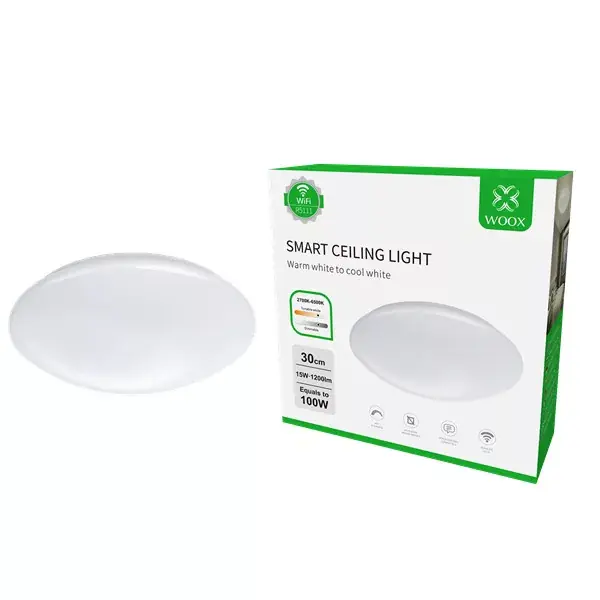 Biztonságos fizetés Woox Smart Home Mennyezeti Lámpa - R5111 (15W, IP20, 18 db SMD LED, 25000H, 1200lm, állítható fényerő)