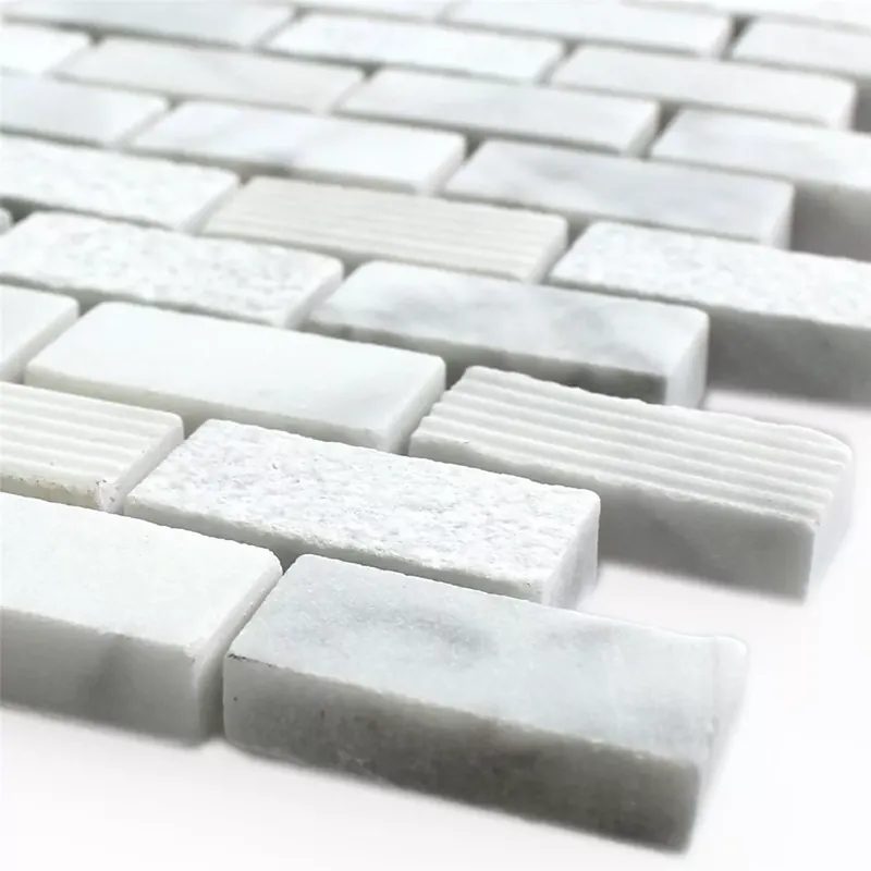 Mozaik Csempe Természetes Kő Carrara Fehér 15x30x8mm Akciós ár