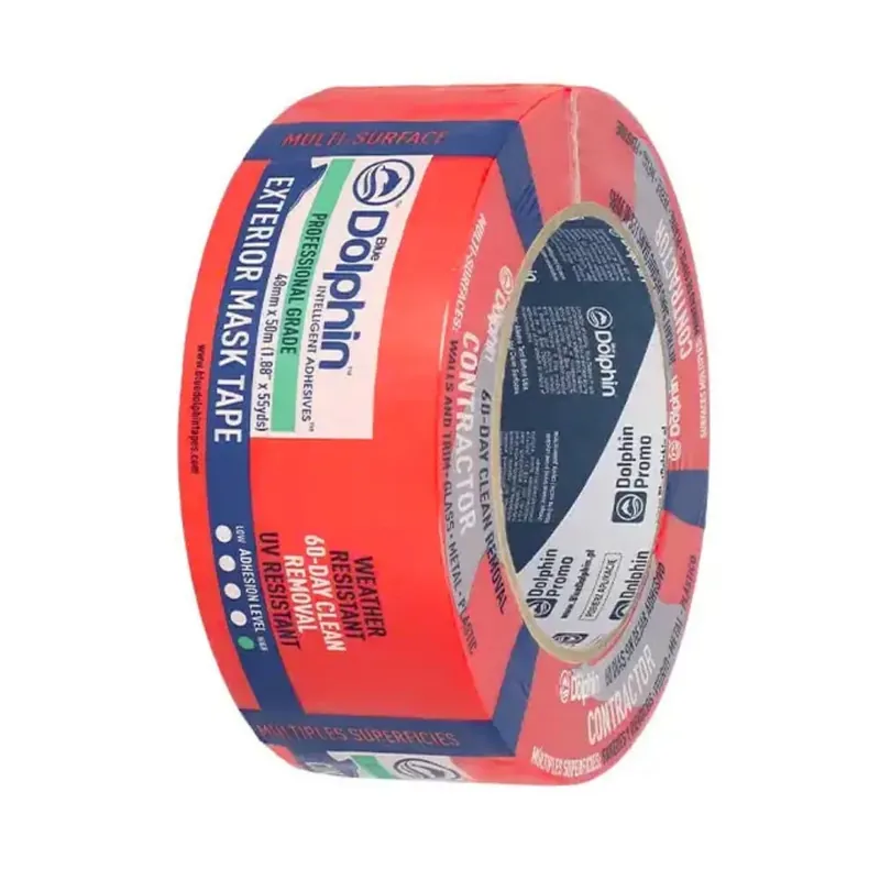 Blue Dolphin stukkó kültéri építőipari PE festő-maszkolószalag – PIROS, UV-álló 60 napig, 48 mm × 50 m Árcsökkenés