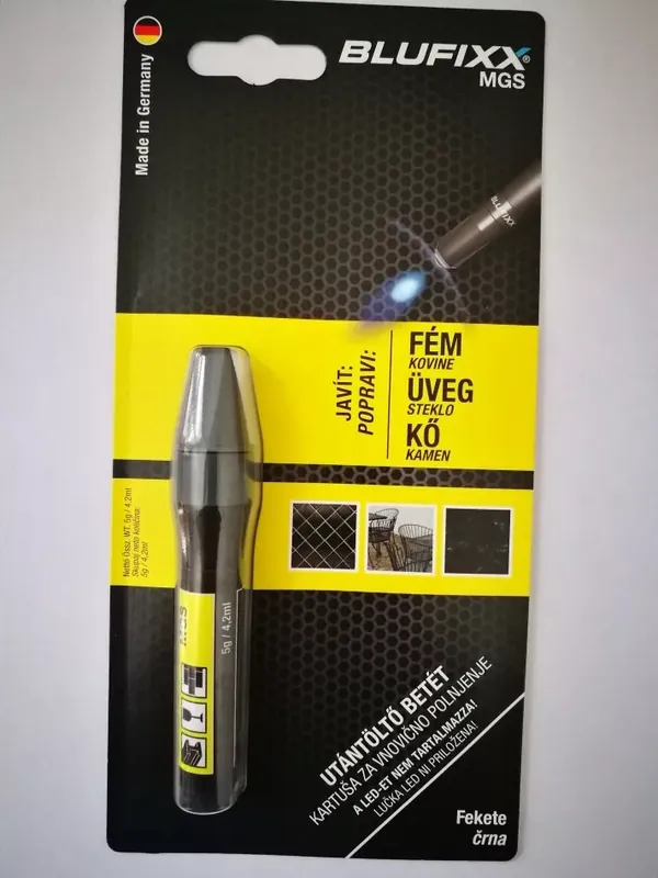Népszerű Blufixx MGS fényre megkeményedő javító fekete gél patron 5g - fém,üveg és kő anyagokhoz