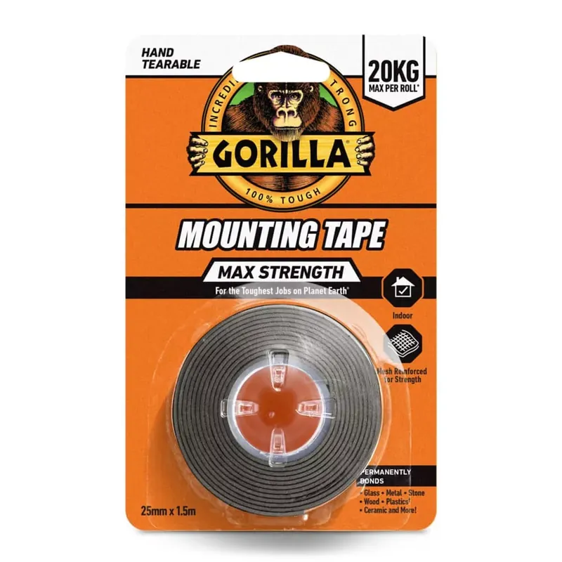 Biztonságos fizetés Gorilla Glue Mounting Tape Max Strength Fekete Kétoldalas Ragasztószalag 2,5cm x 1,5m