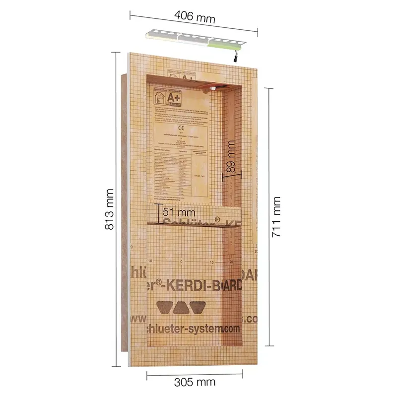 Szuper akció Schlüter Kerdi Board NLT fülkegarnitúra LED világítással RGB 30,5x71,1x8,9 cm