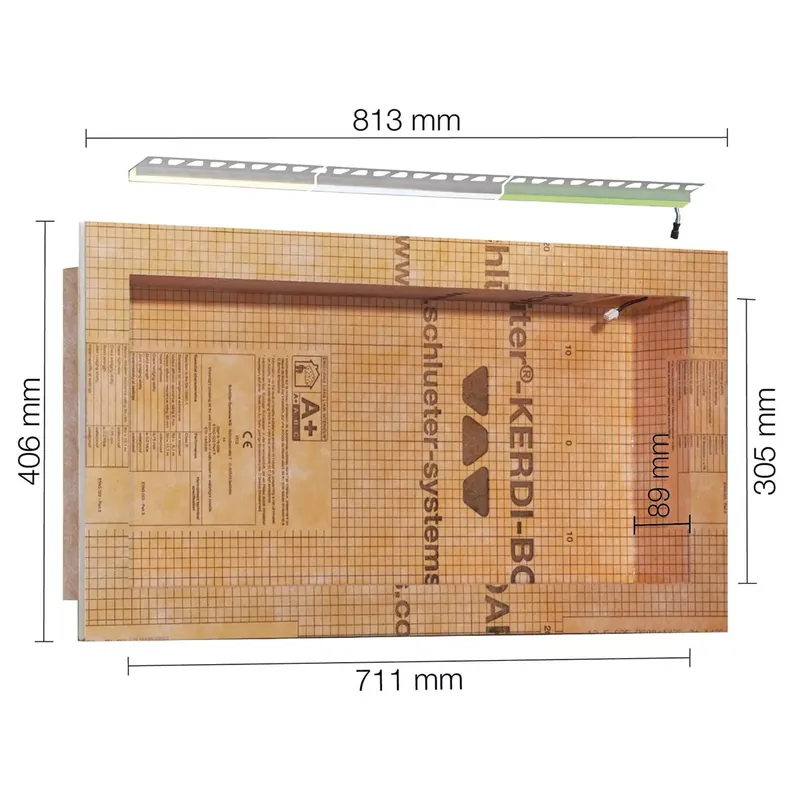 Schlüter Kerdi Board NLT fülkegarnitúra LED világítással, meleg fehér, 71,1x30,5x8,9 cm Azonnali szállítás