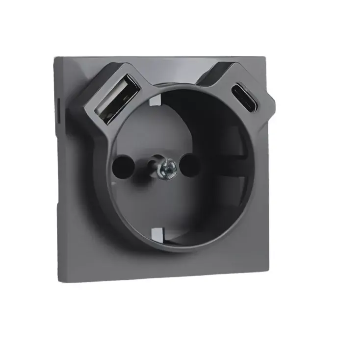Akciós ár 90630 TIS - Fedlap Schuko + USB-A + USB-C aljzathoz, szürke