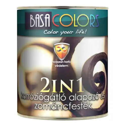 Gyors kiszállítás 2 in 1 korróziógátló alapozó + matt fényű zománcfesték vörösbarna Basa Colors 2,5l