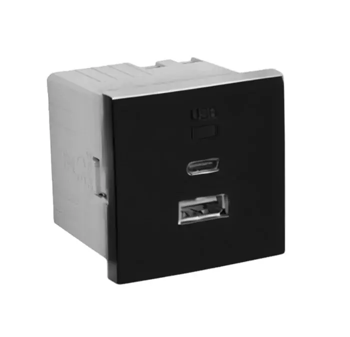 45381_SPM dupla USB töltő (USB-A + USB-C), matt fekete Gyors szállítás