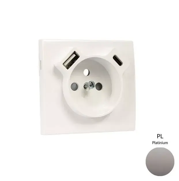 Akciós ár 50650_TPL Fedlap Francia dugalj + USB-A + USB-C aljzathoz, platina