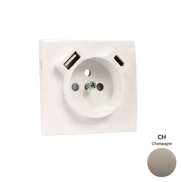 Akció 50650_TCH Fedlap Francia dugalj + USB-A + USB-C aljzathoz, pezsgő