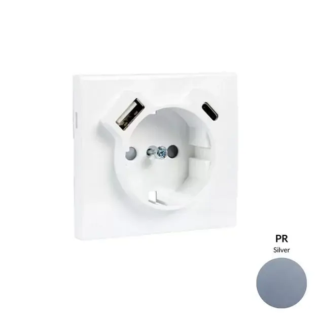 Prémium 50630_TPR Fedlap Schuko + USB-A + USB-C aljzathoz, ezüst