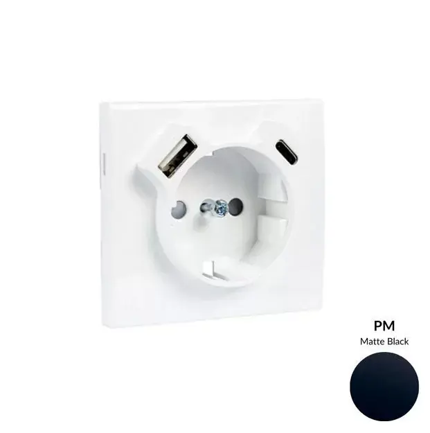Végkiárusítás 50630_TPM Fedlap Schuko + USB-A + USB-C aljzathoz,matt fekete