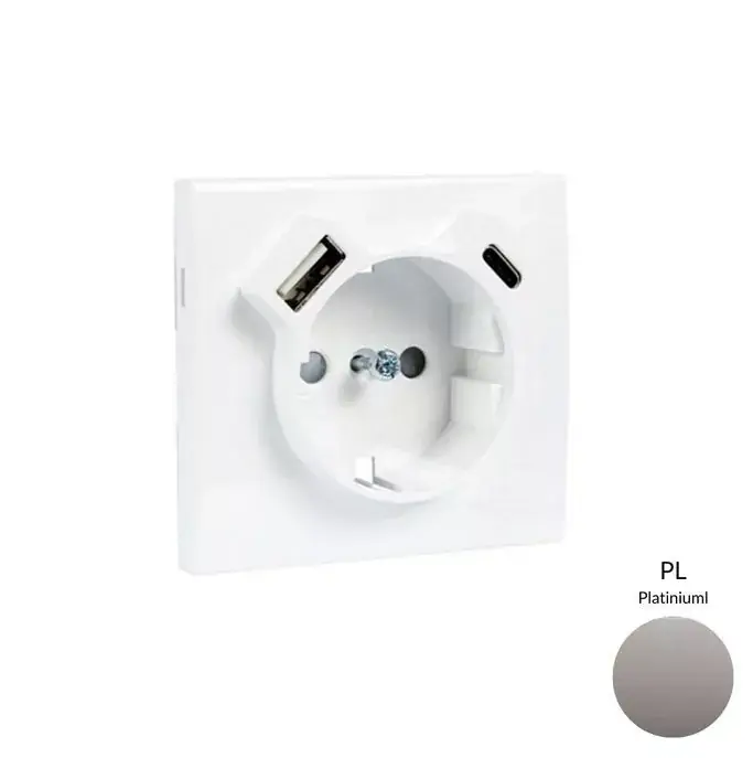 50630_TPL Fedlap Schuko + USB-A + USB-C aljzathoz, platina Korlátozott ajánlat