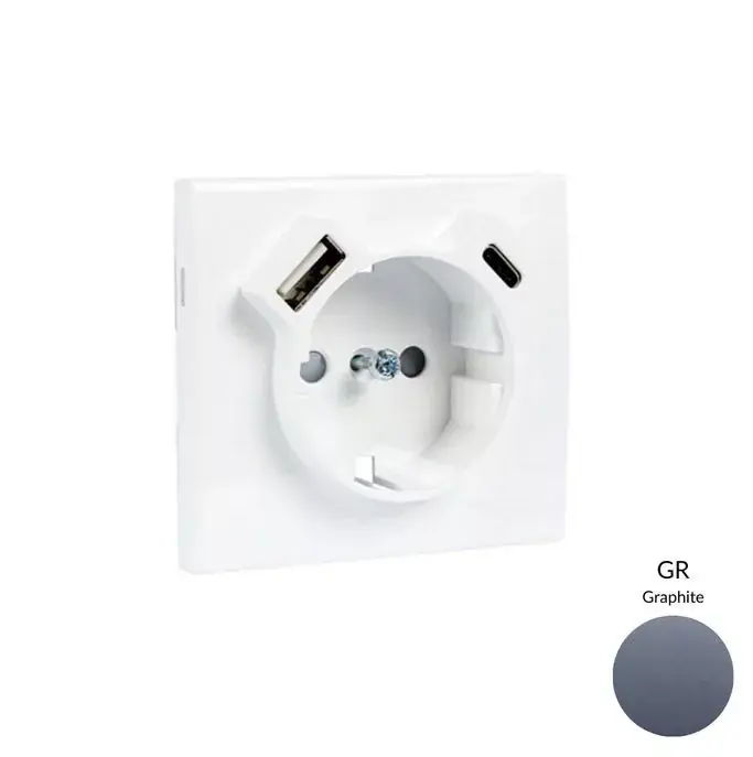 Azonnal elérhető 50630_TGR Fedlap Schuko + USB-A + USB-C aljzathoz, gránit