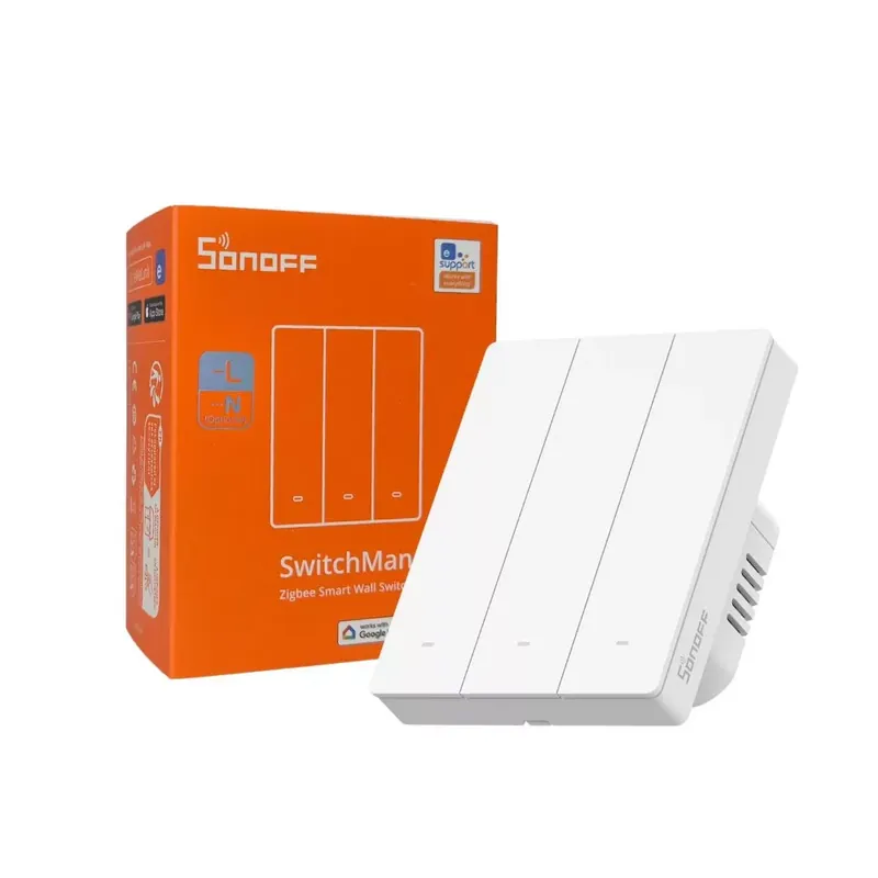 Újdonság Sonoff SwitchMan M5 Zigbee 3 áramkörös, sorolható okos villanykapcsoló, fehér (ZBM5-3C-80W)