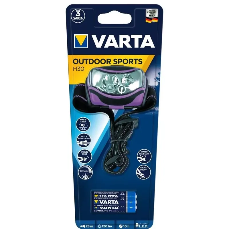 VARTA Fejlámpa Outdoor Sports H30 (+3AAA) Azonnali szállítás