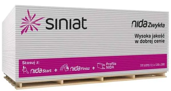Gipszkarton tábla normál 9,5mm - Siniat Nida (2,4 m2/tábla) 56db/ Olcsóbb