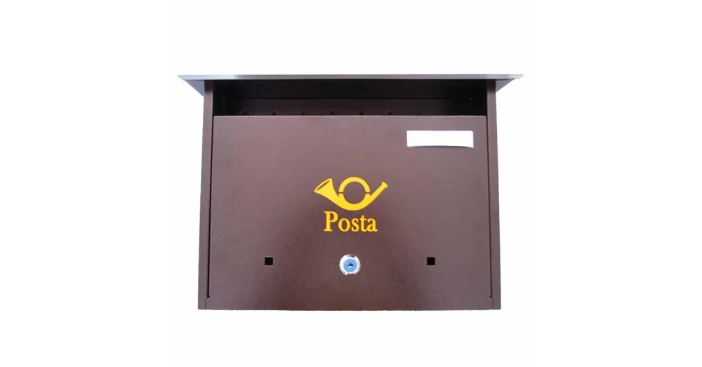 Expressz kézbesítés POSTALÁDA KÜLTÉRI FEKVŐ ANTIK-BRONZ KÜRTÖS KÉTOLD. MAGYAR