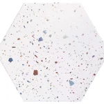Korlátozott ajánlat Realonda Confeti White 56 x 48,5 hexagon terrazzo mintás járólap