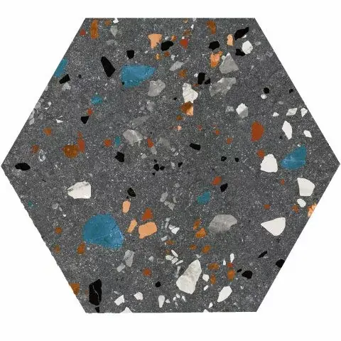 Legnépszerűbb PRISSMACER HEX. GOBI NERO 20x24 terrazzo mintás hexagon járólap